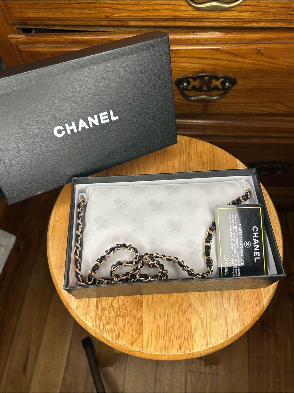 CHANEL Black and Gold Chain Purse
